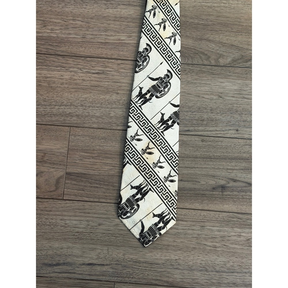 Vintage 70s Damon Silk Greek Roman Mythology Warrior Tie Cosmos River Grove Wide